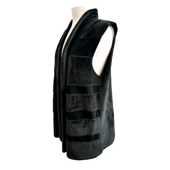 Habitat Long Line Velvet Velour Green Lagenlook Open Front Cardigan Duster L - Picture 6 of 11